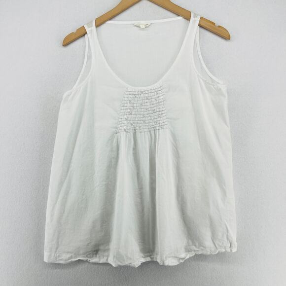 EILEEN FISHER Tank Top S Organic Cotton Voile Sheer Smocked Shell White - Picture 1 of 15